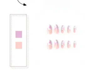 Detailed macro view of almond-shaped press-on nails with purple marble texture design