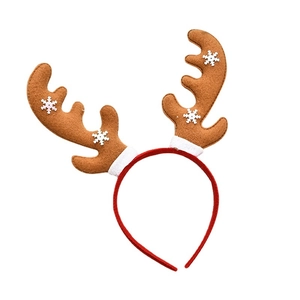 Christmas reindeer antler headband with white snowflakes on red festive party hair hoop