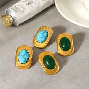 Boucles d'oreilles géométriques plaquées or 18k avec aventurine verte et turquoise