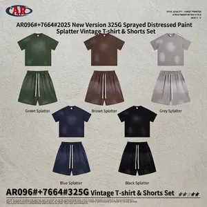 Camiseta Y Pantalones Cortos Hombre Algodón Pesado Salpicaduras Tinta Pintura Retro Casual Verano