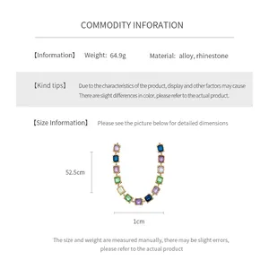 Detailed chart showing alloy material specifications and 52.5cm length for the square necklace