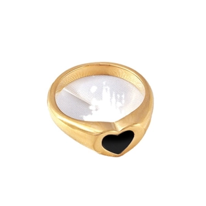 18K gold plated stainless steel ring featuring a minimalist black heart epoxy centerpiece