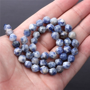 Natural blue spotted faceted rondelle gemstone beads for DIY jewelry making