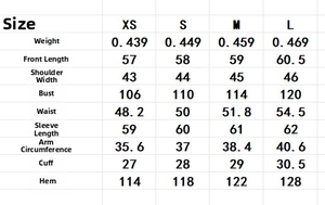 Size chart for leopard print fleece jacket including length, chest, and sleeve measurements