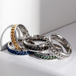6mm stainless steel spinner rings for couples with rotating chain in five colors