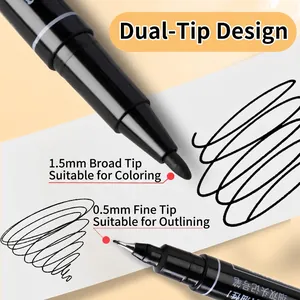 Dual-tip black permanent marker with 1.5mm bold and 0.5mm fine tips for drawing