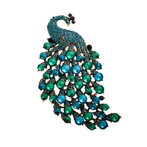 Peacock brooch with colorful rhinestones and crystals in retro bronze finish
