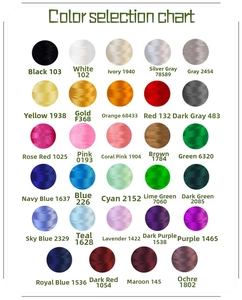 Detailed embroidery thread color chart featuring 29 vibrant polyester sewing shades