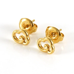 18K gold plated clover heart stud earrings with minimalist cut-out cloud pattern