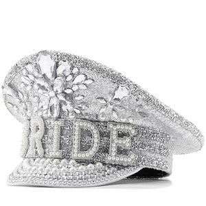 Bride Captain Hat Sequined Polyester Faux Artificial Pearl Rhinestone Military Style Bachelorette Party Wedding Festival Women