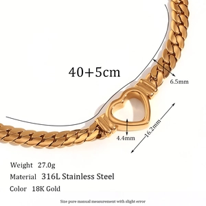 18K gold plated 316L stainless steel necklace with hollow heart pendant, 40+5cm chain