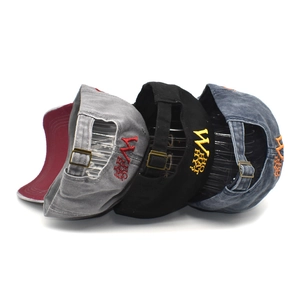 Adjustable washed cotton baseball caps with back embroidery in four vintage colors