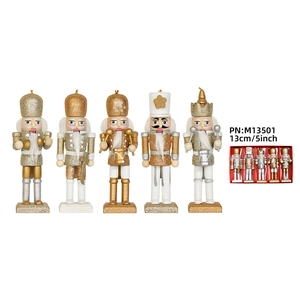 Set di 5 statuine schiaccianoci in oro e argento da 13 cm per decorazioni natalizie