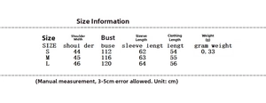 Detailed size chart for women's knitted two-piece set featuring tassel design and measurements