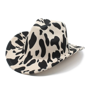 Chapeau de cow-boy classique imprimé vache avec tissu épais et bord large à 45 degrés