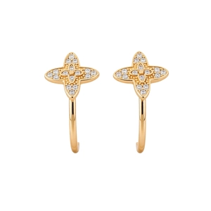 Vintage gold C-shape flower earrings with sparkling zircons and a 18K plated finish