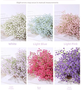 Detailed grid of artificial gypsophila flowers in six various pastel and vibrant colors