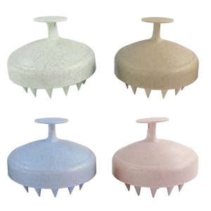 Scalp Massage Brush Wheat Straw Silicone Hair Washing Comb Head Massager Round Ergonomic Handle For Scalp Cleaning