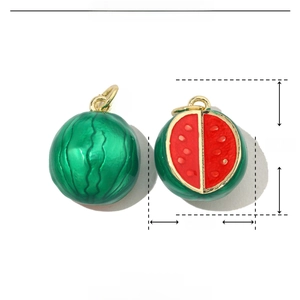 Detailed size view of a handmade enamel watermelon pendant showing dimensions 19mm by 13mm