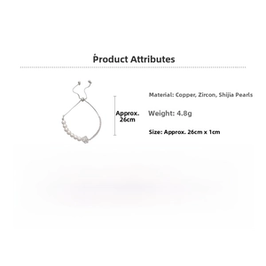 Detail of adjustable pearl bracelet with cubic zirconia flower pendant and Swarovski pearls