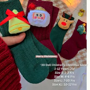 Christmas Socks Thick Coral Fleece Warm 3D Doll Santa Reindeer Tree Decor For Kids Toddlers Boys Girls Festive Winter