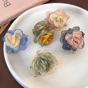 Set of 5 gradient chiffon camellia flower hair claws in assorted soft pastel colors