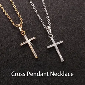 Cross Pendant Necklace Alloy Rhinestone Hip Hop Religious Jewelry For Men Women Gold Silver Plated Classic