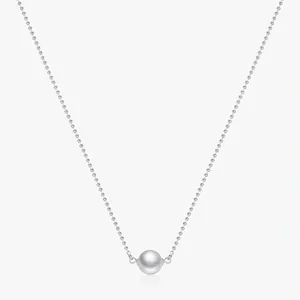 Single Artificial Pearl Pendant Necklace 925 Sterling Silver Ball Chain Elegant French Vintage Jewelry For Women