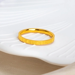 Polished 18k gold plated stainless steel ring with continuous heart cutouts for women