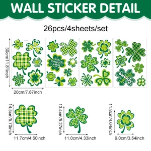 26Pcs St. Patrick's Day clover window stickers set with green shamrock patterns