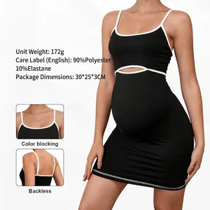 Vestito Premaman Senza Maniche Bodycon Ritaglio Finiture A Contrasto Slim Fit Poliestere Elastan Abbigliamento Moda