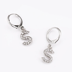 Sparkling silver S-shaped letter pendant with micro-paved rhinestones for DIY jewelry