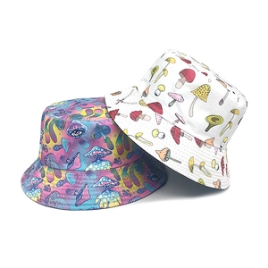 Chapeau Bob Polyester Protection Solaire Extérieur Voyage Psychédélique Imprimé Champignon Coloré Rétro Pour Hommes Femmes