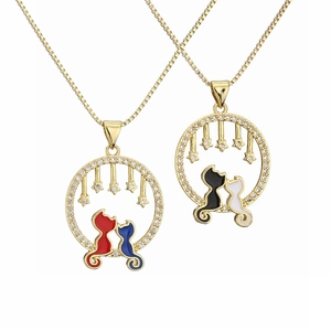 Fashion Copper Pendant Necklace With Zirconia Cute Cat Bird Animal Moon Star Jewelry Gift For Women