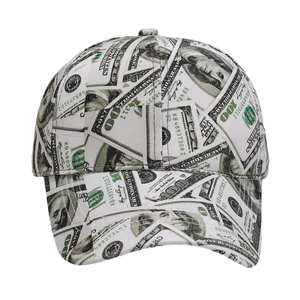 Cappellino da baseball vintage con stampa di banconote in dollari USA e visiera curva