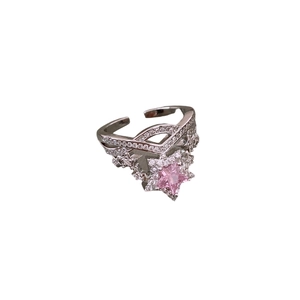 Silberner verstellbarer Ring mit rosa Stern-Zirkon und V-förmigem Doppelband-Design