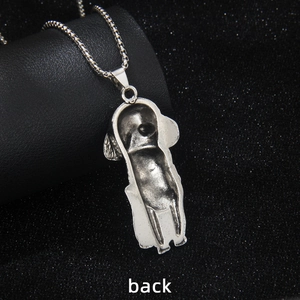 Retro stainless steel poodle dog necklace pendant in antique silver finish back view