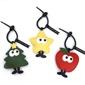 Christmas tree apple and star PU leather keychains in green yellow and red colors