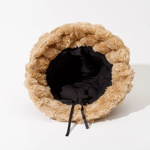 Plush camel bucket hat for men and women with adjustable inner drawstring lining