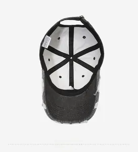 Detailed interior of vintage cotton baseball cap showing lining and care labels