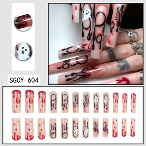Halloween blood drip and ghost press-on nails set in long coffin shape for women