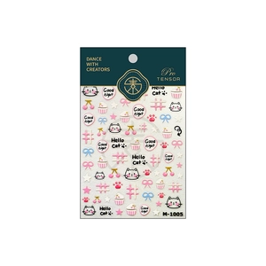 Stickers nail art 3D en relief avec chats de dessins animés et motifs de desserts