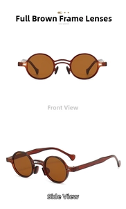 Detail view of vintage double bridge round sunglasses in amber transparent finish