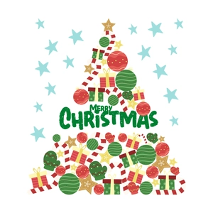 Flat vector Christmas tree wall sticker made of gift boxes and ornaments for room decor