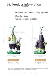 Detailed size and weight dimensions of resin rabbit family home decor figurines