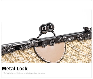 Detailed macro of vintage alloy kiss-lock closure with embossed floral metal frame