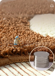 Macro shot of thickened fleece bath mat texture with coins showing high weight density