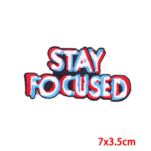 Stay Focused glitch art embroidery patch 7x3.5cm rectangular iron on badge for clothing