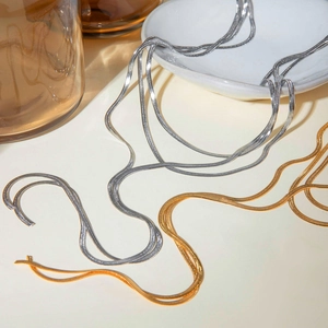 Ensemble de colliers Y à trois couches en acier inoxydable 18k argent et doré