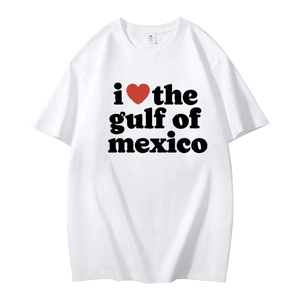 T-shirt en coton blanc avec imprimé I Love The Gulf Of Mexico et icône cœur rouge
